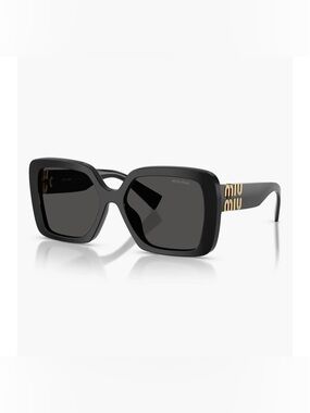 Miu Miu Black Square Oversized Sunglasses with Gold Logo Temples